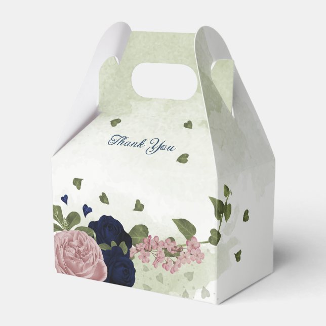 pink navy flowers greenery wedding  favour box (Front Side)