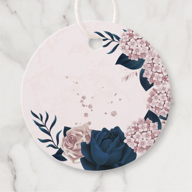 pink & navy flowers & leaves  favour tags (Front)