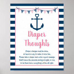Pink Navy Girl Nautical Anchor Diaper Thoughts Poster