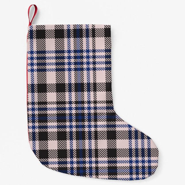 Pink Navy Glen Plaid textured seamless patternabst Small Christmas Stocking (Front)