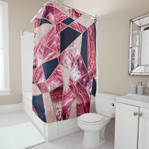 Pink Navy Glitter Agate Foil Geometric Triangles Shower Curtain
