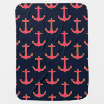 Pink Navy Gold Nautical Anchor Baby Blanket