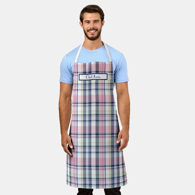Pink Navy Green White Preppy Madras Apron (Worn)