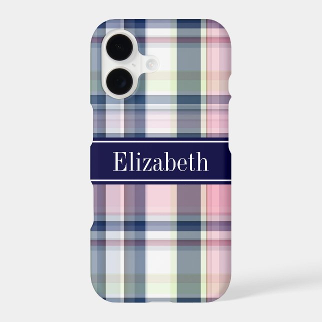 Pink Navy Green White Preppy Madras N Monogram (Back)