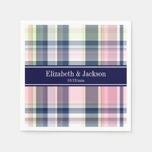 Pink Navy Green White Preppy Madras N Monogram Napkin