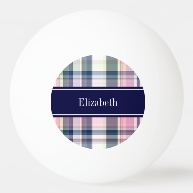 Pink Navy Green White Preppy Madras N Monogram Ping Pong Ball (Front)