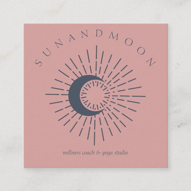 Pink Navy Healing Sun Moon Spiritual Solar Energy Square Business Card (Front)