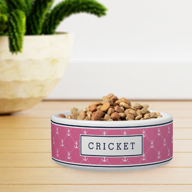 Pink & Navy Nautical Anchor Pattern Personalized Bowl (Creator Uploaded)