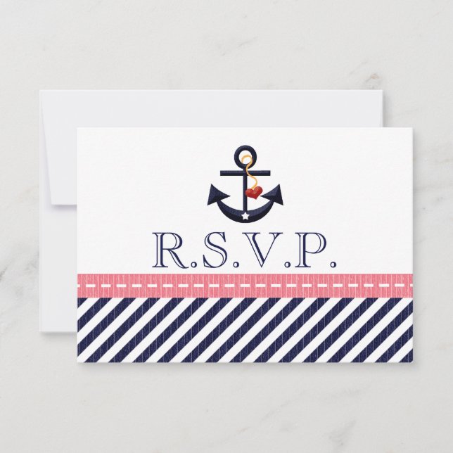 Pink Navy Nautical Anchor RSVP Response Cards (Front)