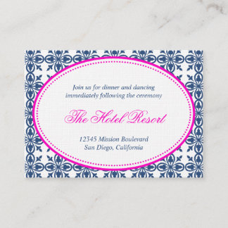 Pink navy oval lace preppy wedding reception card
