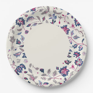 Pink & Navy Paisley Border Paper Plate