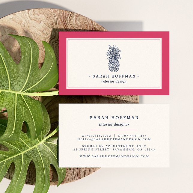 Pink & Navy Pineapple Business Card (Creator Uploaded)