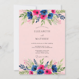 Pink Navy Radiant Summer Wedding Invitation