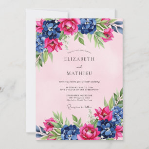 Pink Navy Splendid Floral Wedding Invitation