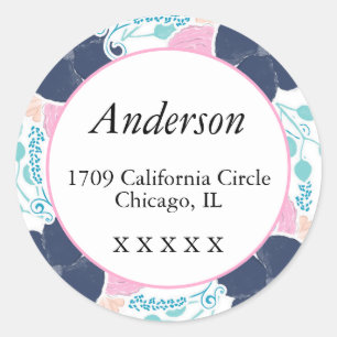 Pink, Navy & Teal Floral Return Address Seal- Classic Round Sticker