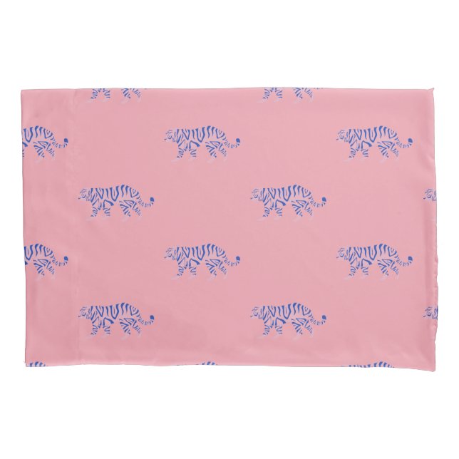 Pink & Navy Tiger Pattern for Kids, Teens, Girls  Pillowcase (Front)
