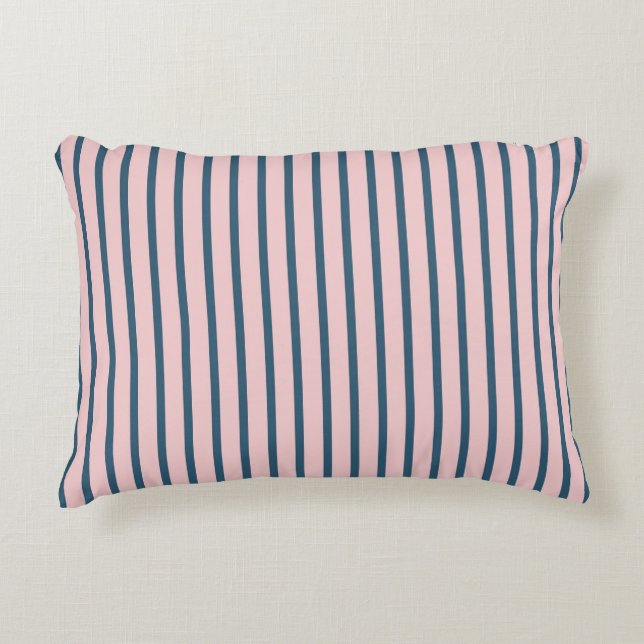 Pink Navy Vertical Stripe Pattern Decorative Cushion (Front)