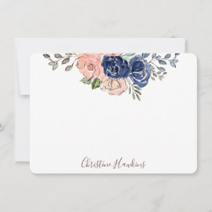 Pink & Navy Watercolor Floral Bloom Personalised N Card