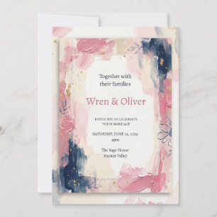 Pink Navy Watercolor Wedding Invitation