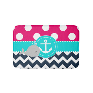 Pink Navy Whale Bathmat