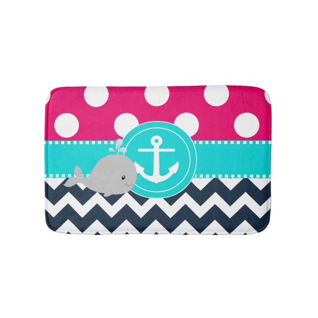 Pink Navy Whale Bathmat (Front)