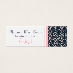 Pink Navy White Damask Wedding Favour Tag Card