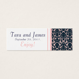 Pink Navy White Damask Wedding Favour Tag Card
