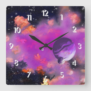 Pink Nebulae Square Wall Clock