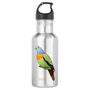 Pink-necked green pigeon bird cartoon illustration 532 ml water bottle