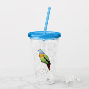 Pink-necked green pigeon bird cartoon illustration acrylic tumbler