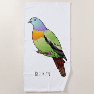 Pink-necked green pigeon bird cartoon illustration beach towel