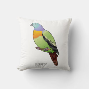Pink-necked green pigeon bird cartoon illustration cushion