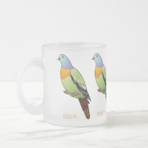 Pink-necked green pigeon bird cartoon illustration frosted glass coffee mug