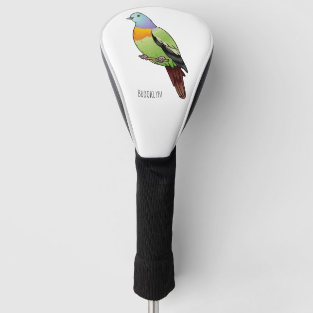 Pink-necked green pigeon bird cartoon illustration golf head cover (Front)