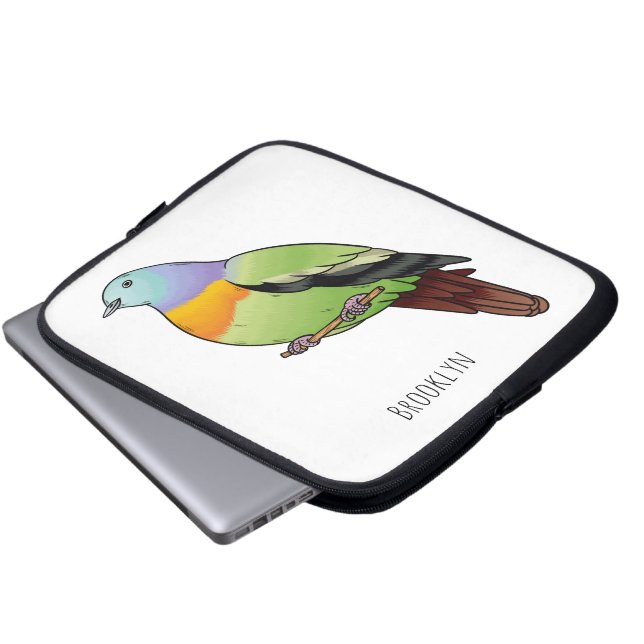 Pink-necked green pigeon bird cartoon illustration laptop sleeve (Front Bottom)