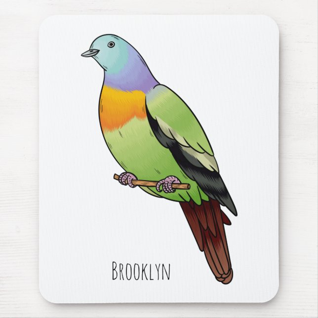 Pink-necked green pigeon bird cartoon illustration mouse mat (Front)