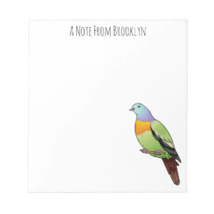 Pink-necked green pigeon bird cartoon illustration notepad