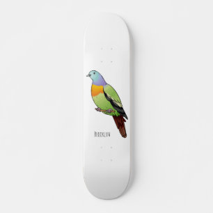 Pink-necked green pigeon bird cartoon illustration skateboard