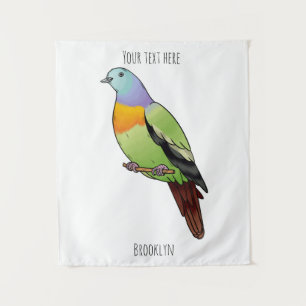 Pink-necked green pigeon bird cartoon illustration tapestry