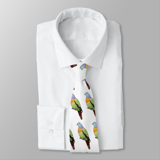 Pink-necked green pigeon bird cartoon illustration tie (Tied)