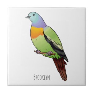 Pink-necked green pigeon bird cartoon illustration tile