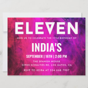 Pink Neon 11th birthday Invitation