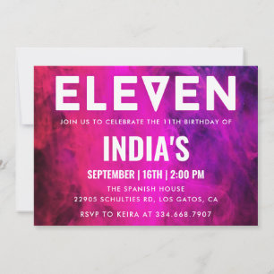 Pink Neon 11th birthday Invitation
