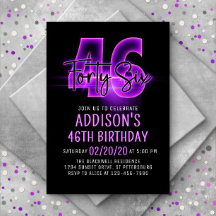 Pink Neon 46th Birthday Invitation