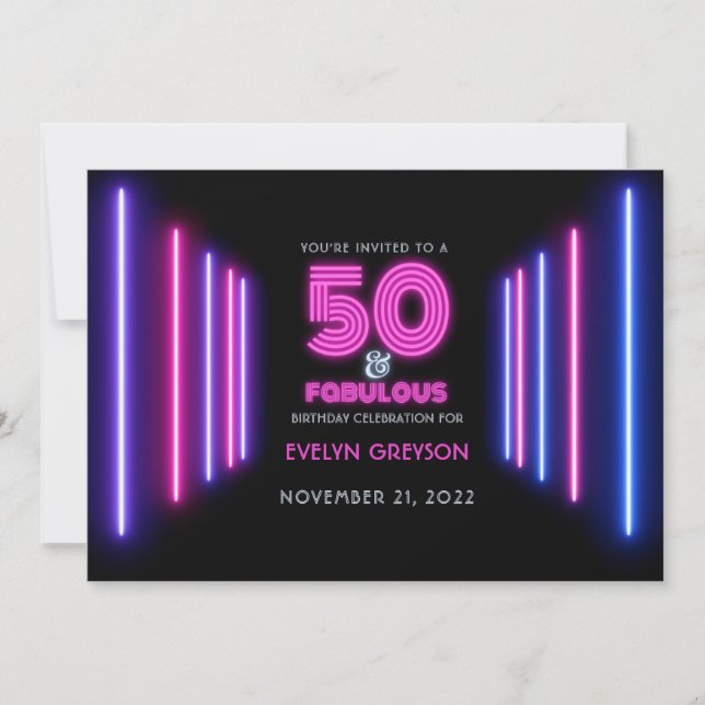 Pink Neon 50 & Fabulous 50th Birthday Party Invitation (Front)