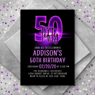 Pink Neon 50th Birthday Invitation