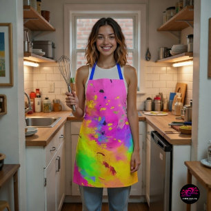 Pink Neon Abstract Paint Splash Apron