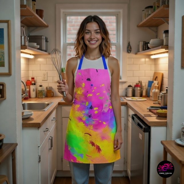 Pink Neon Abstract Paint Splash Apron (Chef mode. Color activated.)