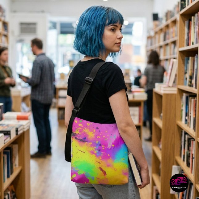 Pink Neon Abstract Paint Splash Crossbody Bag (Color, carried with purpose.)