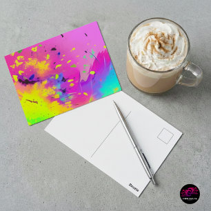 Pink Neon Abstract Paint Splash Postcard